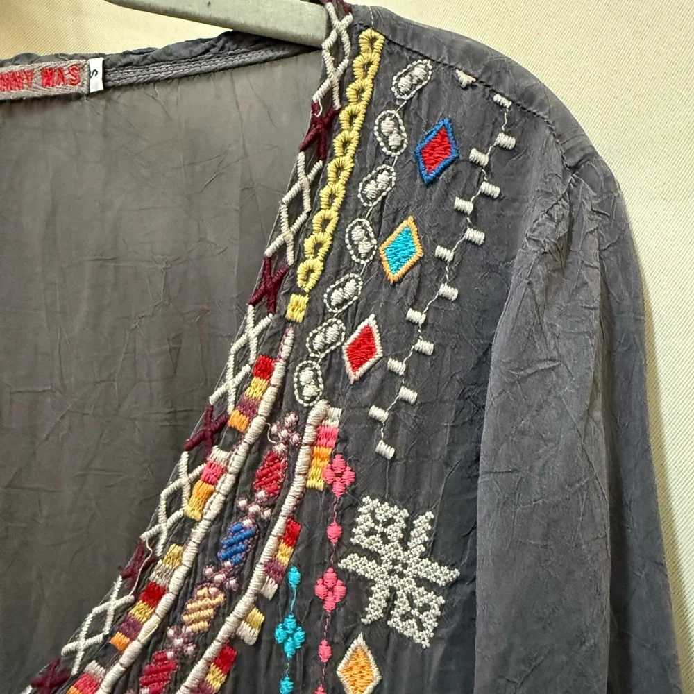 Johnny Was Gray Tunic with Multicolor Embroidery - Picture 5 of 16